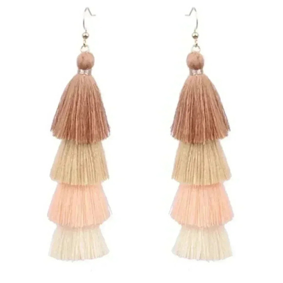 Boho Ultra Long 4 Layered Tassel Fringe Dangle Earrings - Picture 1 of 4